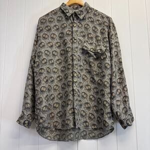 Vintage Fuka Mens 80s 100% Pure Silk Abstract Floral Button Up Shirt M Earthy